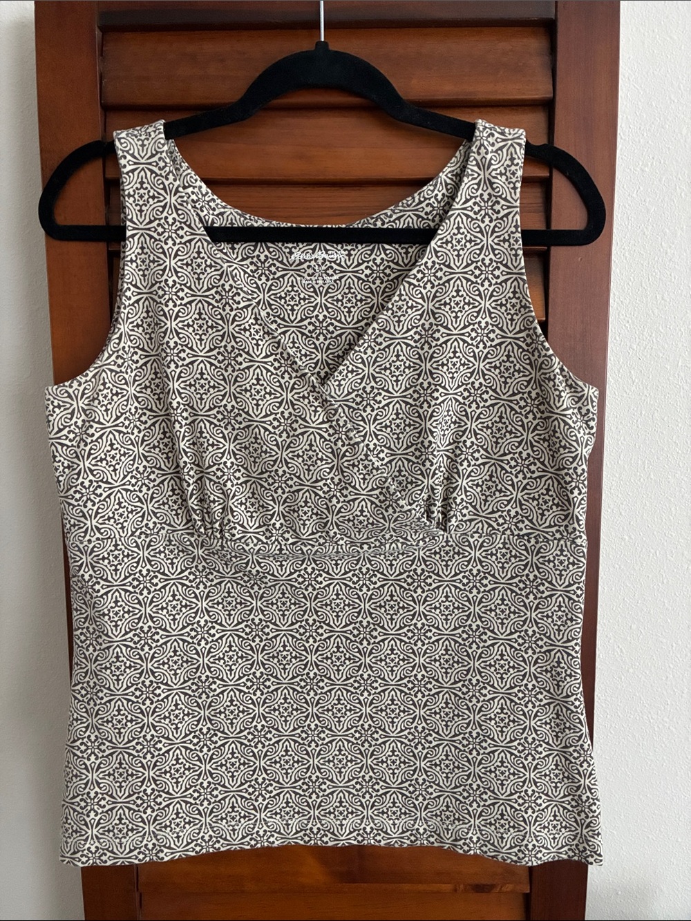 Eddie Bauer Black and Cream Patterned Cotton Top
